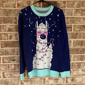 Unbranded Blue Christmas Holiday Crew Neck  Llama Sweater